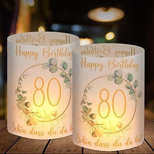 12 Windlicht Tischdeko 80 Geburtstag, Deko 80. Geburtstag Mann Frau, 80 Jahre Happy Birthday Tischdeko, Geschenke zum 80 Geburtstag, Geeignet für Teelichter oder Kerzen von BOYATONG