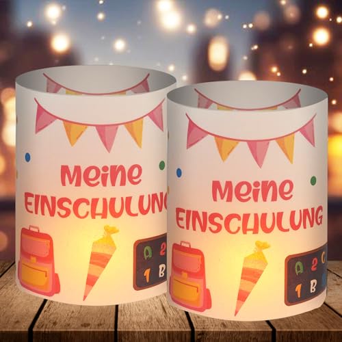 12 Windlicht Tischdeko Einschulung Mädchen, Schulkind Deko 2024 Mädchen, Mädchen Schulanfang Party Deko Geschenke, Geeignet für Kerzen von BOYATONG