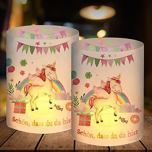 12 Windlicht Tischdeko Geburtstag Mädchen, Einhorn Geburtstagsdeko Mädchen, Einhorn Deko Kindergeburtstag Party, Schön DASS Du Da Bist, Geeignet für Teelichter oder Kerzen von BOYATONG