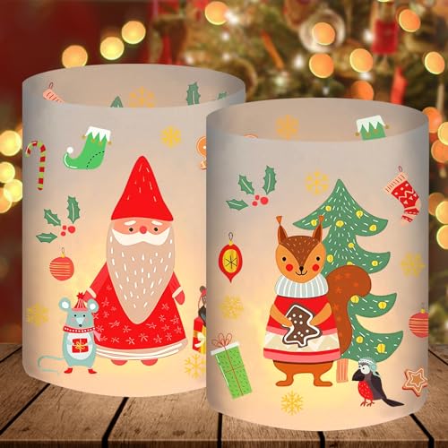 12 Windlicht Tischdeko Weihnachten Deko Tisch, Weihnachtsdeko Innen Wohnzimmer Aussen Garten, Weihnachtsmann Weihnachtsbaum Weihnachts Winter Deko Set, Weinachtsdekorationen, für Teelichter/Kerzen von BOYATONG