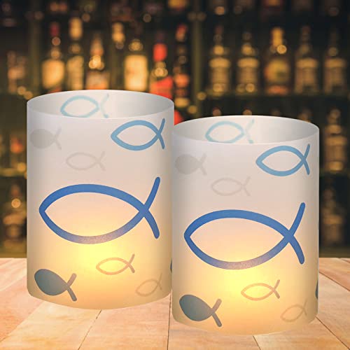 BOYATONG 12 Windlicht Fisch Tischdeko,deko Taufe mädchen Junge, Kommunion, Konfirmation Deko, für Teelicht und Kerzen (Blau) von BOYATONG