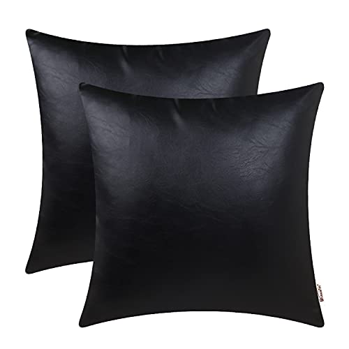 BRAWARM Kunstleder-Kissenbezüge 50,8 x 50,8 cm – schwarze Leder-Kissenbezüge 2 Stück, solide gefärbte Leder-Kissenbezüge für Couch, Bett, Sofa, Garten, Zuhause, dekorativ von BRAWARM