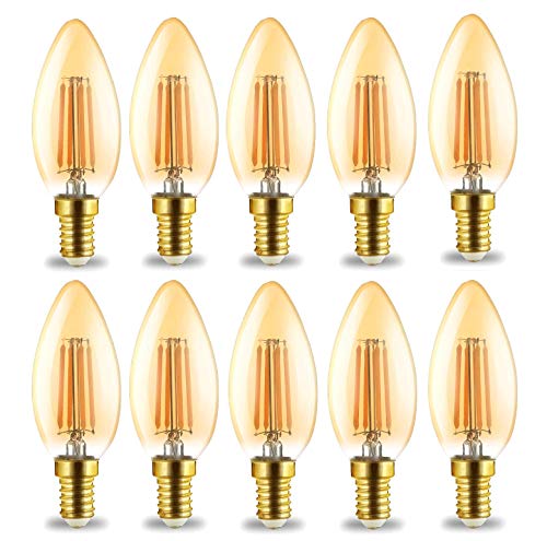 10x E14 Filament Vintage Lampe LED Leuchte Leuchtmittel Birne mit Kerzen Form (C35)|4 Watt | 360 Lumen | 2200K Warmweiß von Braytron