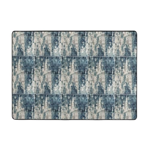 BREAUX Abstrakte blaue rutschfeste Bodenmatte, Waschlappen, 203,2 x 147,3 cm, für Zuhause, Schlafzimmer, Wohnzimmer, Büro von BREAUX