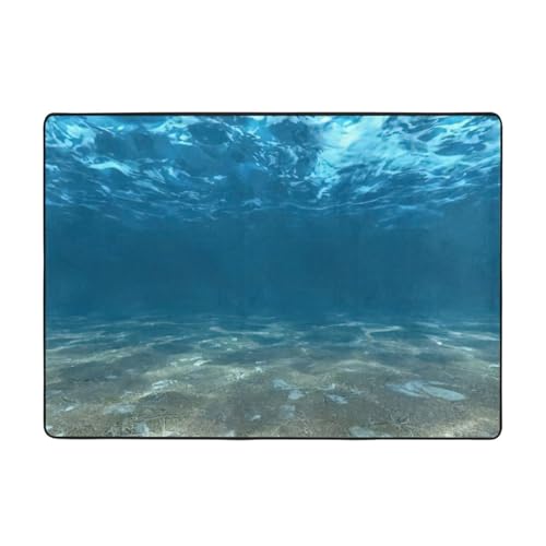BREAUX Blue Ocean Sea Wavy Seascape rutschfeste Bodenmatte, Waschlappen, 203,2 x 147,3 cm, für Zuhause, Schlafzimmer, Wohnzimmer, Büro von BREAUX