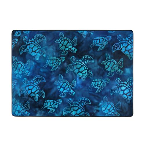 BREAUX Rutschfeste Bodenmatte mit Meeresschildkröten-Blauem Druck, Waschlappen, 203,2 x 147,3 cm, für Heimdekoration, Wohnzimmer usw von BREAUX