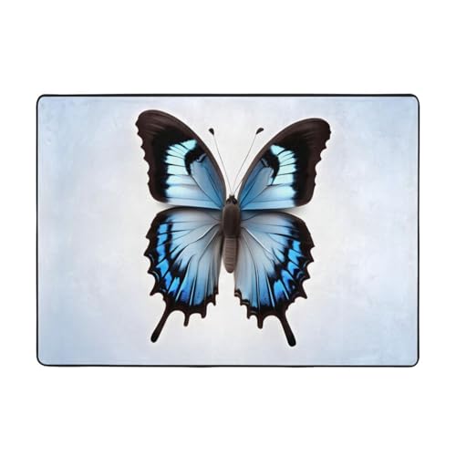 BREAUX Rutschfeste Bodenmatte mit blauem Schmetterling, Waschlappen, 203,2 x 147,3 cm, für Zuhause, Schlafzimmer, Wohnzimmer, Büro von BREAUX