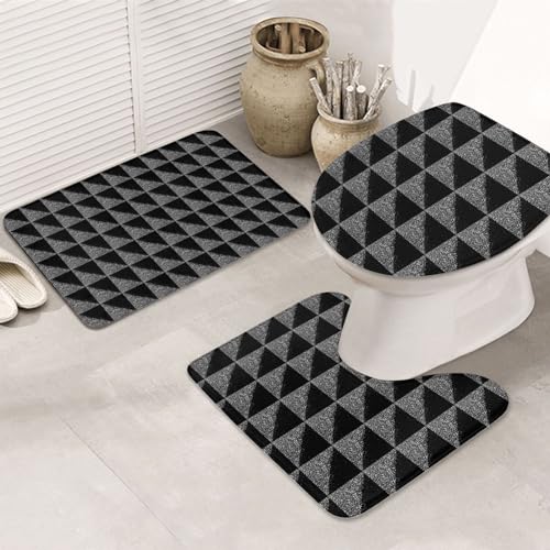 Schwarz Weiß Glitzer rutschfeste Bodenmatte Badezimmermatten-Set 3-teilig Teppich Toilettenbezug Abdeckung Bodenmatte Anti-Rutsch-Matte von BREAUX