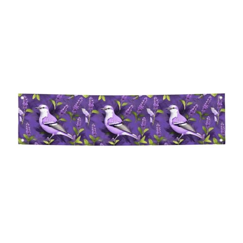 Vogel in lila Lavendel, Blumen, Halloween, bedruckte Banner, für drinnen und draußen, Feiertagsparty-Banner, hängende Banner von BREAUX