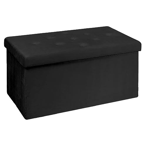 BRIAN & DANY Sitzbank mit Stauraum, Faltbar Sitzhocker Truhen Aufbewahrungsbox aus Samt, 76 x 38 x 38cm(Schwarz) von BRIAN & DANY