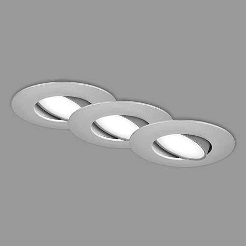 BRILONER - 3er Set LED Einbaustrahler 230V, LED Strahler Badezimmer IP65, Deckenstrahler stufenlos dimmbar, LED Spots, Deckenspots, Badezimmerlampe, Chrom-Matt, 90x45 mm (DxH), Silber von BRILONER