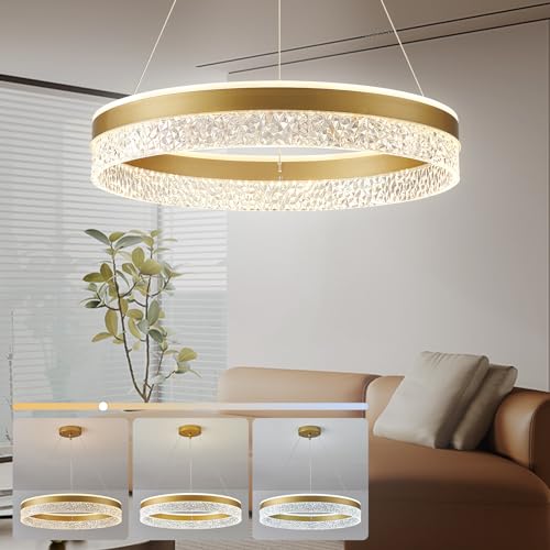 BRIMETI Pendelleuchte Esstisch, Esstischlampe 50cm Höhenverstellbar Esszimmerlampen 60W 1-flammig Hängeleuchte LED Hängelampe 3000K/4000K/6000K, für Wohnzimmer Esszimmer Küchen Bar Leuchten (Gold) von BRIMETI