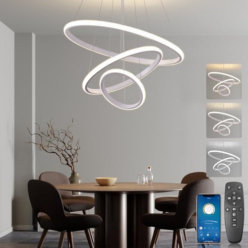 BRIMETI Pendelleuchte Esstisch Esstischlampe,50cm Höhenverstellbar Esszimmerlampen 45W 3-flammig Hängeleuchte Dimmbar Mit Fernbedienung LED Hängelampe Wohnzimmer Esszimmer Küchen Bar Leuchten (Weiß) von BRIMETI