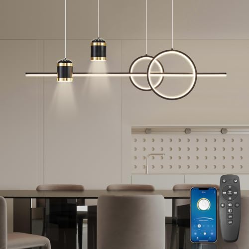 BRIMETI Pendelleuchte Esstisch Schwarz Esstischlampe, 100cm Höhenverstellbar Esszimmerlampen 45W Hängeleuchte Dimmbar Mit Fernbedienung Bluetooth App-Steuerung LED Hängelampe Wohnzimmer Esszimmer Bar von BRIMETI