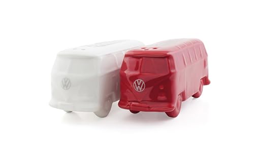 BRISA VW Collection - Volkswagen Salz- & Pfefferstreuer aus Keramik im T1 Bulli Bus Design 2-teilig (Classic Bus/Weiß & Rot) von BRISA