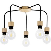 BRITOP Lighting Deckenleuchte natur schwarz Eiche Metall H/D: ca. 30x55 cm E27 5 Brennstellen von Britop Lighting