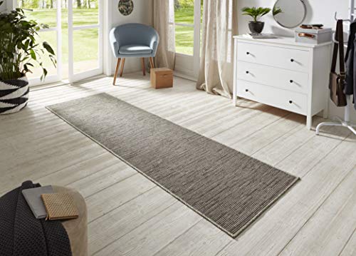 BT Carpet Nature Läufer In- und Outdoor – Schlingen Küchenläufer rutschfest Flachgewebe Kurzflor Woll-Optik Fineloop Küchenteppich für Flur, Garten, Terrasse, Badezimmer – Grau Mehrfarbig, 80x150cm von BT Carpet