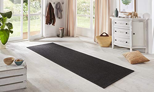 BT Carpet Nature Läufer In- und Outdoor – Schlingen Küchenläufer Rutschfest Flachgewebe Kurzflor Woll-Optik Fineloop Küchenteppich für Flur, Küche, Garten, Terrasse, Badezimmer – Anthrazit, 80x150cm von BT Carpet