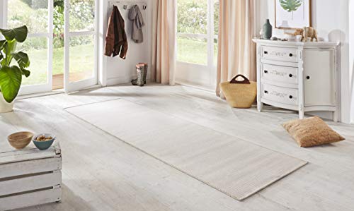 BT Carpet Nature Läufer In- und Outdoor – Schlingen Küchenläufer Rutschfest Flachgewebe Kurzflor Woll-Optik Fineloop Küchenteppich für Flur, Küche, Garten, Terrasse, Badezimmer – Creme Weiß, 80x150cm von BT Carpet