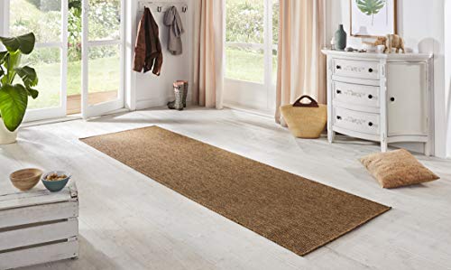 BT Carpet Nature Läufer In- und Outdoor – Schlingen Küchenläufer Rutschfest Flachgewebe Kurzflor Woll-Optik Fineloop Küchenteppich für Flur, Küche, Garten, Terrasse, Badezimmer – Naturbraun, 80x150cm von BT Carpet