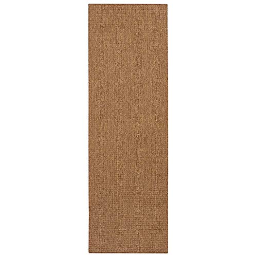 BT Carpet Nature Läufer In- und Outdoor – Schlingen Küchenläufer Rutschfest Flachgewebe Kurzflor Woll-Optik Fineloop Küchenteppich für Flur, Küche, Garten, Terrasse, Badezimmer – Naturbraun, 80x150cm von BT Carpet