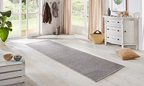 BT Carpet Nature Läufer In- und Outdoor – Schlingen Küchenläufer Rutschfest Flachgewebe Kurzflor Woll-Optik Fineloop Küchenteppich für Flur, Küche, Garten, Terrasse, Badezimmer – Silber Grau, 80x150cm von BT Carpet