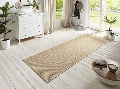 BT Carpet Nature Läufer In- und Outdoor – Schlingen Küchenläufer rutschfest Flachgewebe Kurzflor Woll-Optik Fineloop Küchenteppich für Flur, Küche, Garten, Terrasse, Badezimmer – Beige, 80x150cm von BT Carpet