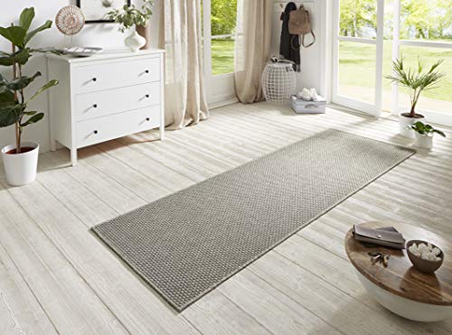 BT Carpet Nature Läufer In- und Outdoor – Schlingen Küchenläufer rutschfest Flachgewebe Kurzflor Woll-Optik Fineloop Küchenteppich für Flur, Küche, Garten, Terrasse, Badezimmer – Hellgrau, 80x150cm von BT Carpet