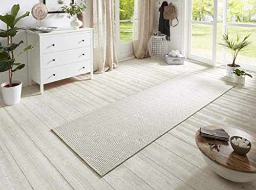 BT Carpet Nature Läufer In- und Outdoor – Schlingen Küchenläufer rutschfest Flachgewebe Kurzflor Woll-Optik Fineloop Küchenteppich für Flur, Küche, Garten, Terrasse, Badezimmer – Ivory, 80x150cm von BT Carpet