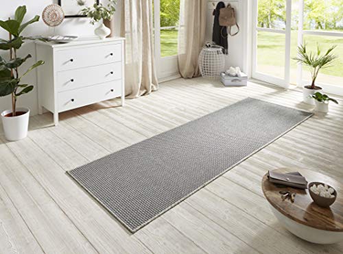 BT Carpet Nature Läufer In- und Outdoor – Schlingen Küchenläufer rutschfest Flachgewebe Kurzflor Woll-Optik Fineloop Küchenteppich für Flur, Küche, Garten, Terrasse, Badezimmer – Silber, 80x150cm von BT Carpet