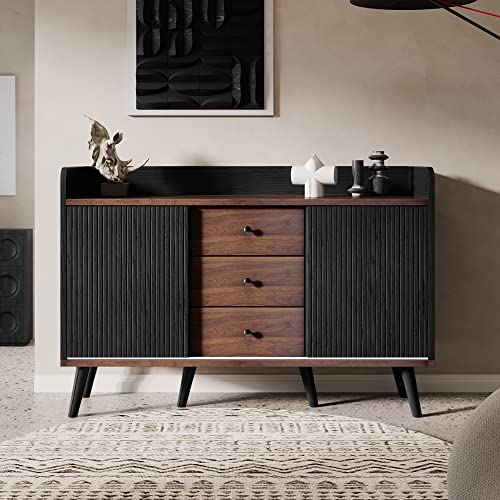 BTM Sideboard mit DREI Schubladen, Exquisite Maserung. Sideboard für Schlafzimmer und Wohnzimmer, Moderne Holzfarbe-Sideboard mit Stauraumregalen. H80/L117,5/T40 cm von BTM