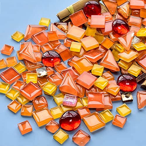 BTMIEY 200 g bunte Kristall-Mosaik-Fliesen, kleine Mini-Mosaik-Fliesen zum Basteln, für Badezimmer, Küche, Heimdekoration, DIY Kunstprojekte (orangefarbene Serie) von BTMIEY
