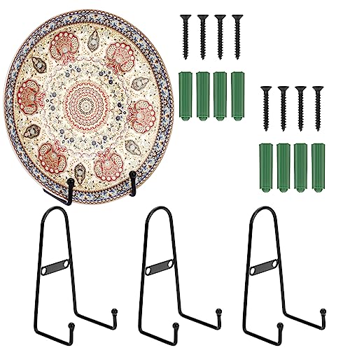 BTSKY 4 x 15 cm Metall-Teller-Staffelei-Aufhänger – Wandmontage, dekorativer Teller/Schalen-Ständer, schwarz, vertikaler Display-Ständer für Teller, Geschirr, Tablet, Bilderrahmen, Fotorahmen von BTSKY