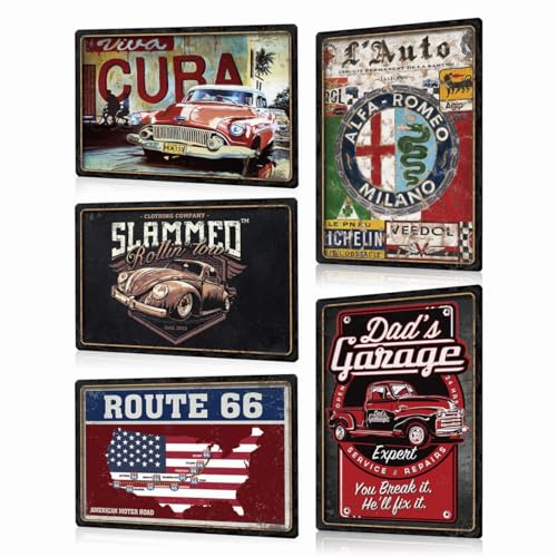 5PC Blechschilder Set Garage - Nostalgie Auto Car Alt Metallschild - Retro Schild Wanddeko Geschenke 20x30cm von BUABUAMAR