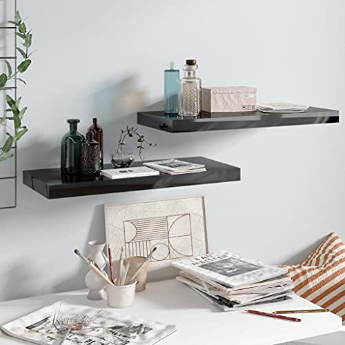 BUKSCYJS GewüRzregal HäNgend,BüCherregal Wandwandregale Schwebend 2 STK. Hochglanz-Schwarz 60x23,5x3,8cm Mdfgeeignet FüR Wohnzimmer, Schlafzimmer, KüChe, Empfangsraum, Arbeitszimmer von BUKSCYJS