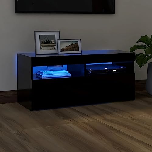 BUKSCYJS Lowboard Sideboard Tv MöBel,Tv Kommodetv-Schrank Mit Led-Leuchten Schwarz 90x35x40 Cmgeeignet FüR Schlafzimmer, Wohnzimmer, Konferenzraum, Empfangsraum, Korridor von BUKSCYJS