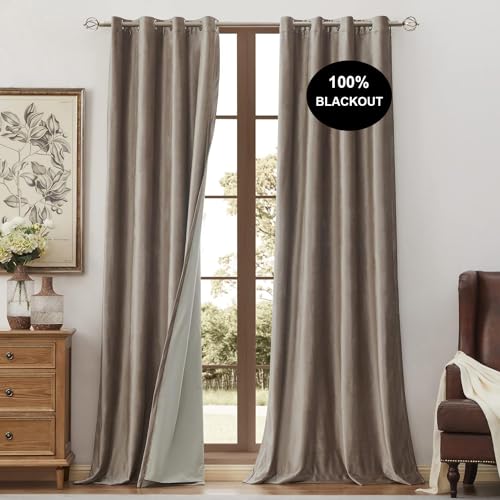 100 % Verdunkelungsvorhänge für Wohnzimmer, 2 Paneele, Tqupe Beige Elfenbein, 243,8 cm lang, doppellagig, Raumverdunkelungsvorhänge, schwer, wärmeisoliert, Fenstervorhänge von BULBUL