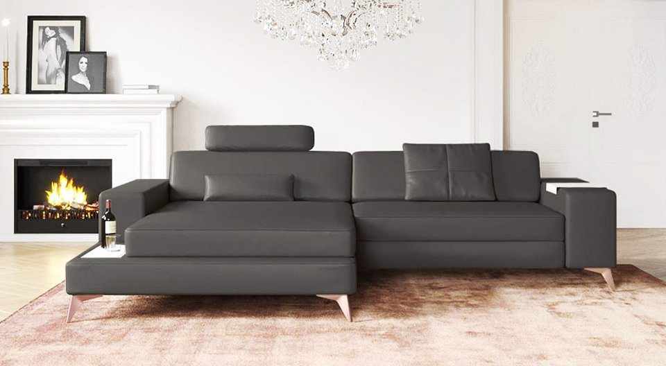 BULLHOFF Ecksofa Leder Ecksofa Eckcouch L-Form Designsofa LED Wohnlandschaft Leder Sofa Couch XXL grau schwarz »MÜNCHEN IV« von BULLHOFF, Made in Europe von BULLHOFF