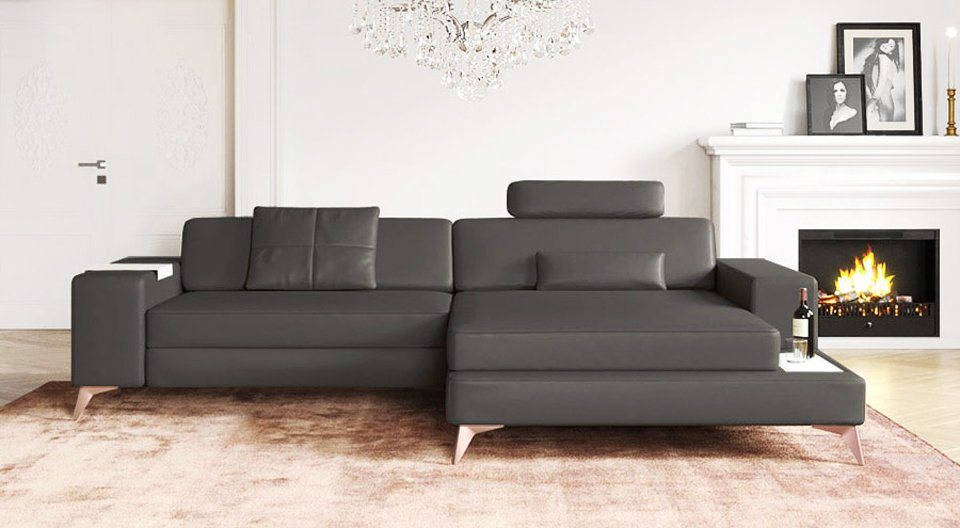 BULLHOFF Ecksofa Leder Ecksofa Eckcouch L-Form Designsofa LED Wohnlandschaft Leder Sofa Couch XXL grau schwarz »MÜNCHEN IV« von BULLHOFF, Made in Europe von BULLHOFF