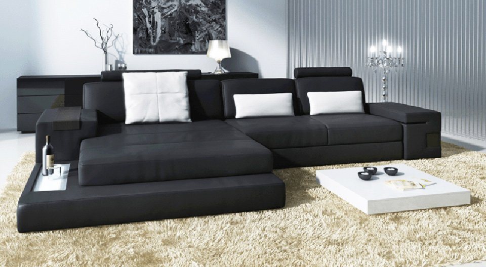 BULLHOFF Wohnlandschaft Wohnlandschaft Leder XXL Designsofa Eckcouch U-Form LED Leder Sofa Couch XL Ecksofa grau schwarz »HAMBURG III« von BULLHOFF, made in Europe, das "ORIGINAL" von BULLHOFF