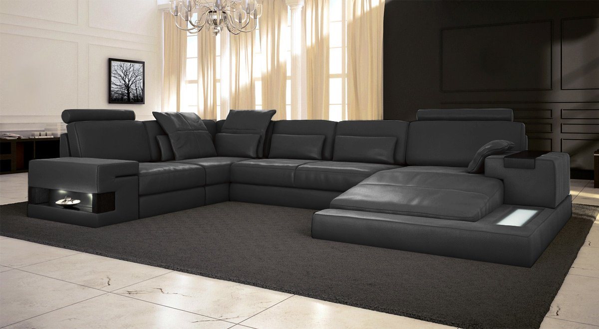 BULLHOFF Wohnlandschaft Wohnlandschaft Leder XXL Designsofa Eckcouch U-Form LED Leder Sofa Couch XL Ecksofa grau schwarz »HAMBURG« von BULLHOFF, Made in Europe, das "ORIGINAL" von BULLHOFF
