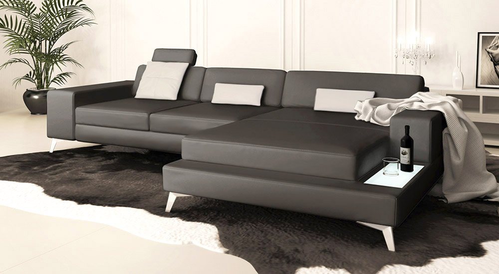 BULLHOFF Wohnlandschaft Wohnlandschaft Ledersofa Ecksofa Designsofa Eckcouch L-Form LED Leder Sofa Couch XL schwarz weiss »MÜNCHEN III« von BULLHOFF von BULLHOFF