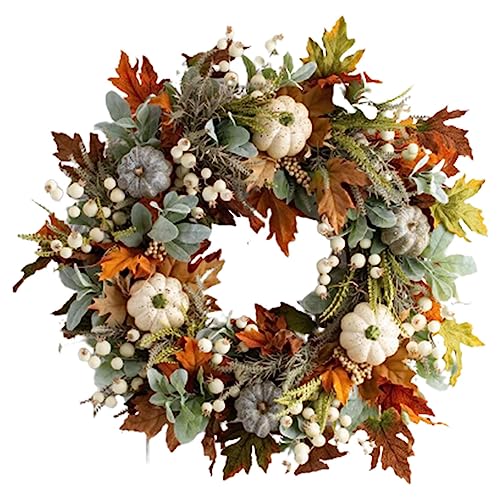 Autumn Wreath for Front Door, Autumn Artificial Wreath with Pumpkins and Maple Leaf, Halloween Wreath Decorations, Pumpkin Wreath for Home Halloween Harvest Thanksgiving Decor von BUNIQ
