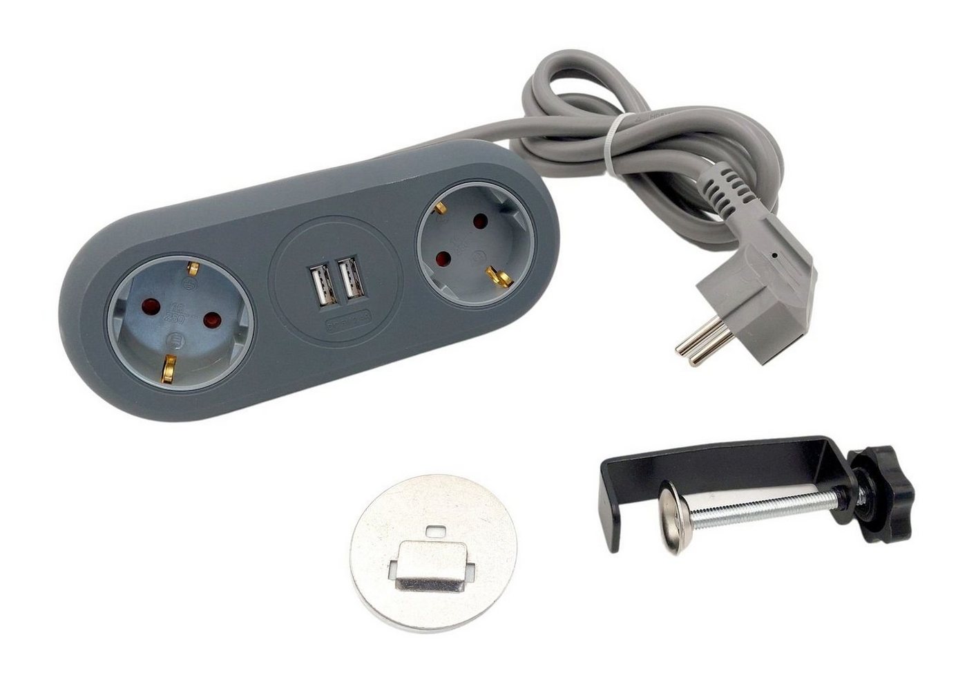 BURI Unitec Tischsteckdose 2-fach mit 2x USB Steckdosenleiste Verteiler Mehrfachsteckdose von BURI