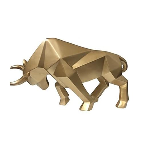 BURLOE Geometrische Stier Statue Ornament, Abstrakte Skulpturen Wohnkultur, Moderne Rinderstatue Tierfigur Harz Stier Skulptur Für Home Office Geschenk,Gold von BURLOE