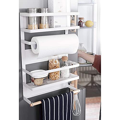 Hängeregal für Kühlschrank Magnet, Kühlschrank Regal, Kühlschrank Hängeregal, Gewürzregal Ohne Bohren, Gewürzregal mit Ablage, Küchen Organizer 30 * 12 * 46cm (weiß) von BUTUN