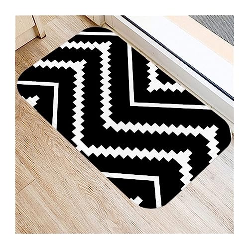 BUUNHI Fußmatte Schwarz-weiße Fußmatte mit geometrischem Muster, 40 x 60 cm, gestreift, Dekor, Teppiche, Küche, Badezimmer, Bodenmatte Türmatte (Color : 016, Size : 40cmx60cm) von BUUNHI
