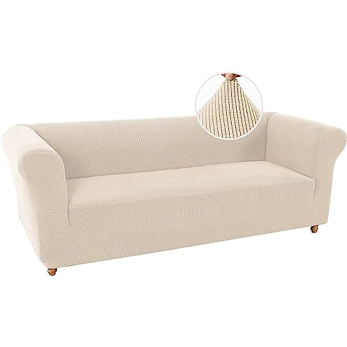 BXFUL Sofabezüge Stretch Couchbezüge Anti-Rutsch Sofa Schonbezug mit Armlehne Spandex Jacquard Sofa Überwürfe rutschfest Sofa Überzug Waschbare Sofabezug für Haustiere (3-Sitzer,Beige) von BXFUL