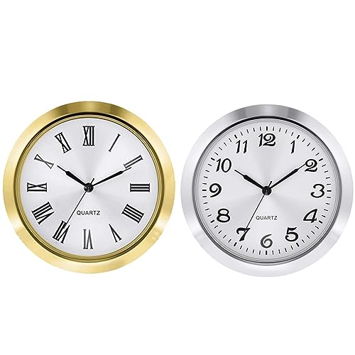 55mm Uhr Einbau Rund Uhrwerk, 2PCS Quarz Uhrwerk Geräuschlos Einsteckuhr mit arabische Ziffern Quarzuhr Batteriebetrieben Miniatur Uhrwerk Vintage Uhreneinsatz Quarzuhr für Wohnzimmer Büro von BYNYXI