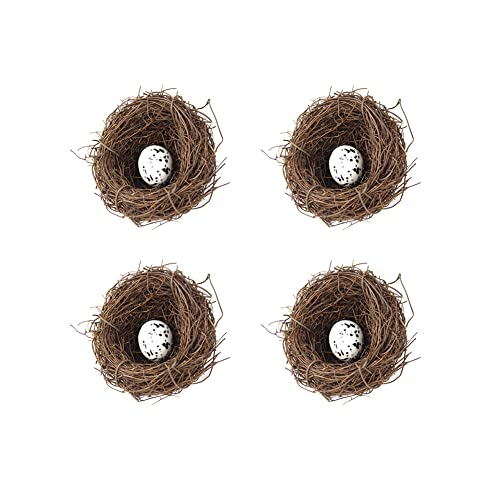 BYNYXI 4 Stück Rattan Vogelnest mit Vogeleier, 8cm Künstliches Osternest mit 4PCS Schaum Wachteleier Festival Ostern Deko Frühling Zweige Rattan Nest für Ostern Tischdeko Basteln Foto Requisiten von BYNYXI